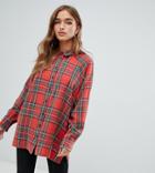 Asos Design Petite Plaid Check Boyfriend Shirt - Multi