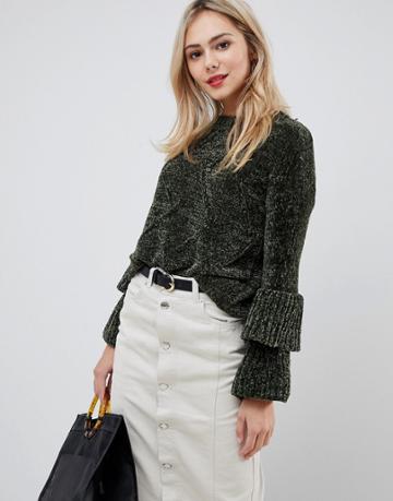 Stella Morgan Chenille Sweater With Frilled Trumpet Sleeves