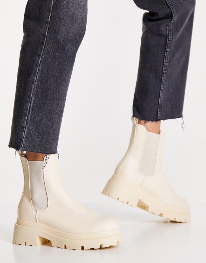 Asos Design Archer Chunky Chelsea Boots In Cream-white