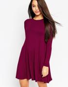 Asos Swing Dress With Long Sleeves And Seam Detail - Purple