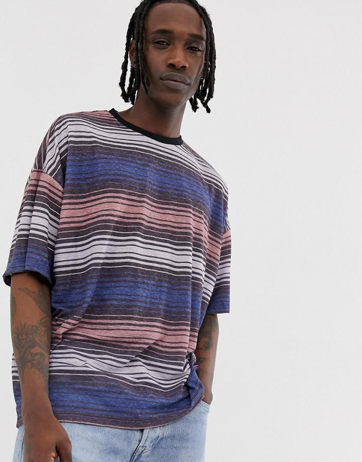 Asos Design Oversized Striped T-shirt In Textured Fabric-purple