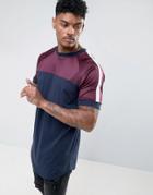 Asos Super Longline T-shirt With Contrast Yoke And Curved Hem - Navy