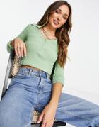 Asos Design Textured Sweater With Collar In Green