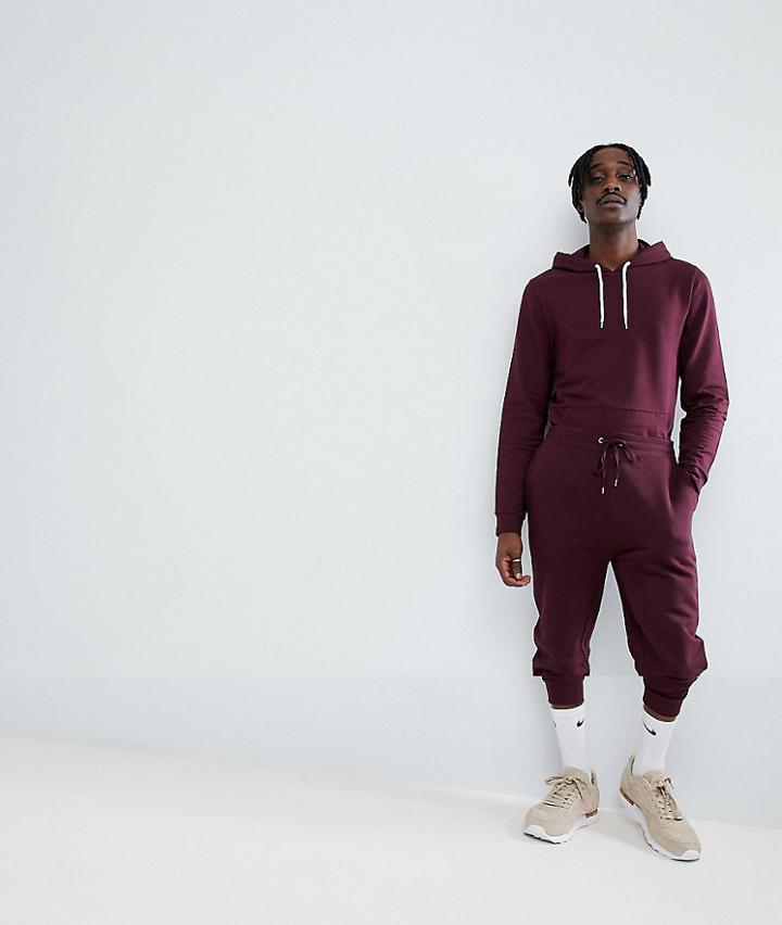Asos Tracksuit Set Skinny Jogger/ Muscle Hoodie Burgundy - Red