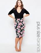 Club L Plus Midi Dress With Floral Print Skirt - Black