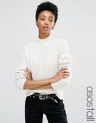 Asos Tall Sweater With Cable Stitch And High Neck - Cream