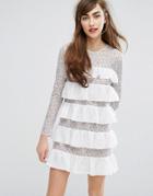 E.f.l.a Ruffle & Lace Smock Dress - White