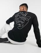 Asos Design Long Sleeve T-shirt In Black With Line Drawing Back Print