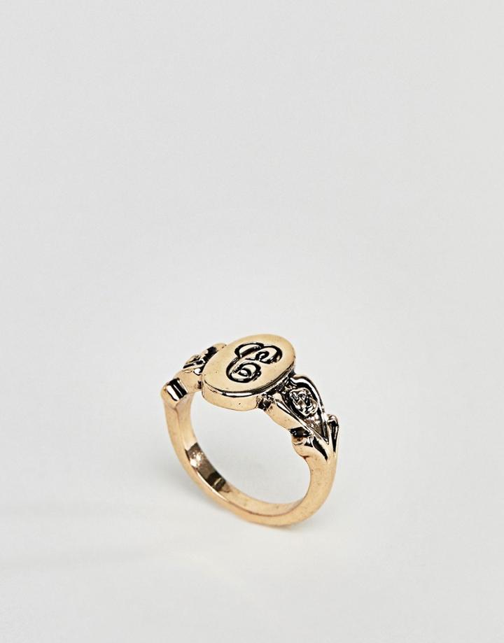 Asos Design Ornate Monogram 'c' Initial Ring - Gold