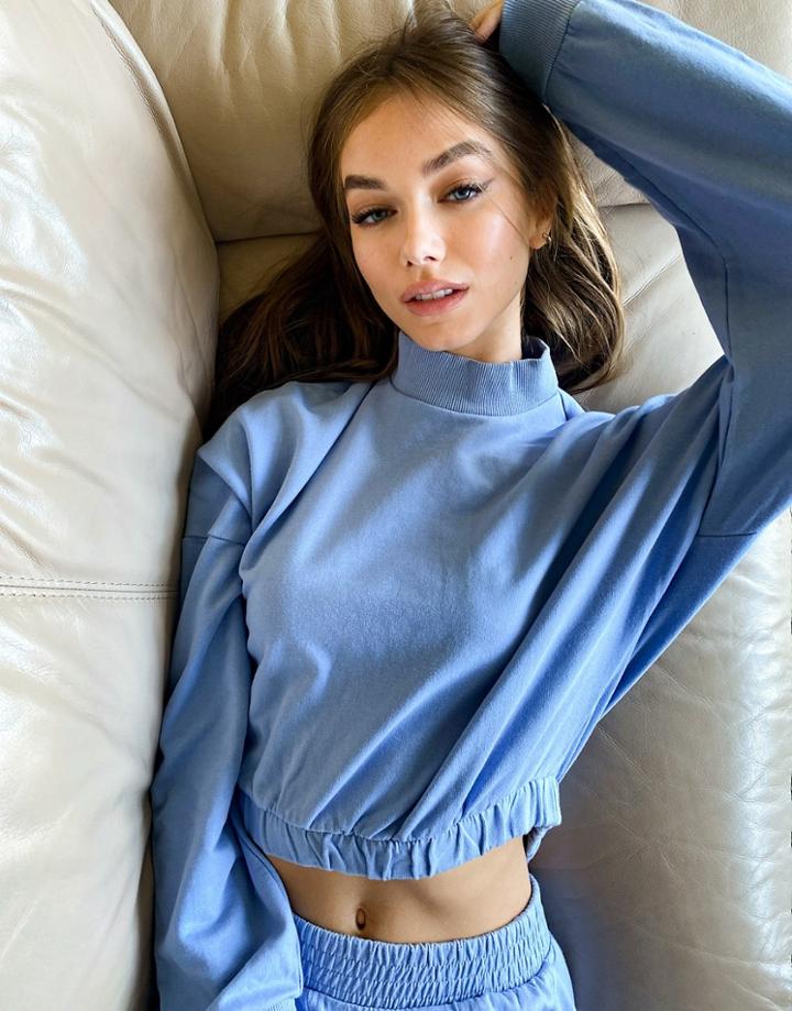 Bershka Cropped Sweat Top Co-ord In Blue