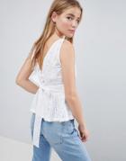 Asos Top With Pephem In Heart Broderie - White