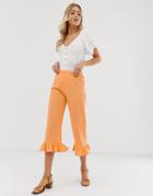 Asos Design Broderie Pants With Ruffle Hem And Trim - Red