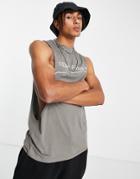 Asos Dark Future Relaxed Tank Top With Scoop Armhole With Chest Print In Gray