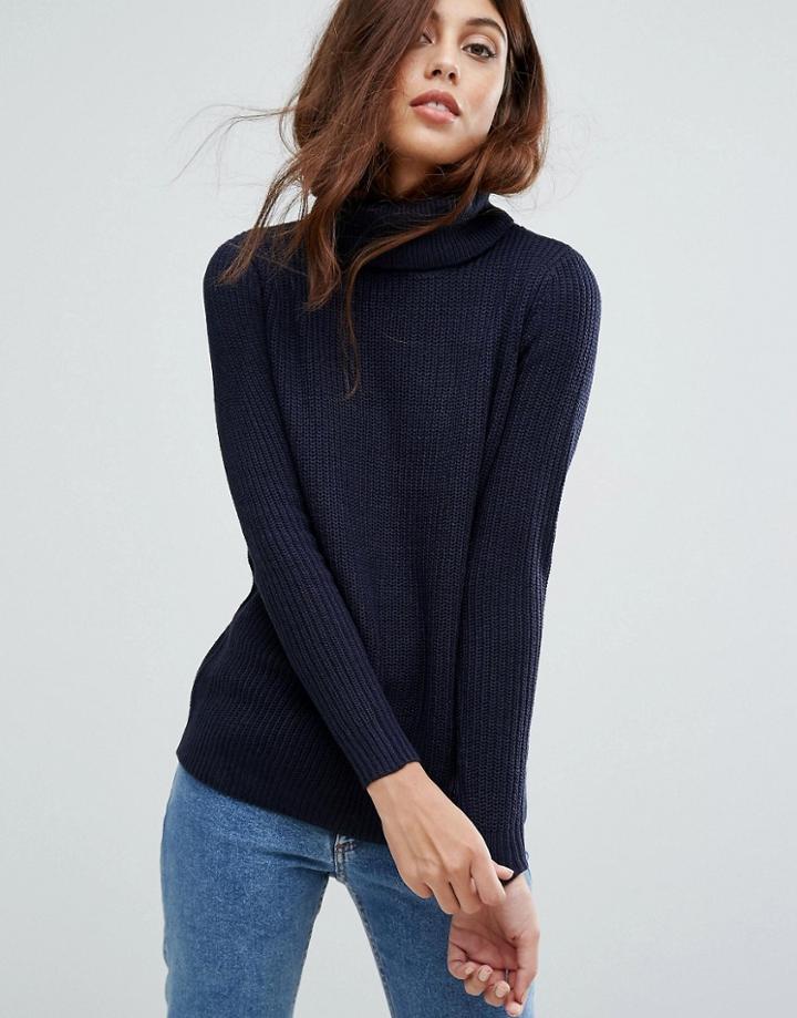 Jdy Basky Rib Knit Roll Neck Sweater - Navy