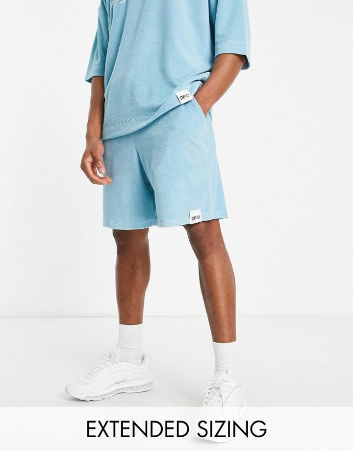 Asos Dark Future Relaxed Shorts In Terrycloth With Logo Woven Tab In Bright Blue - Part Of A Set