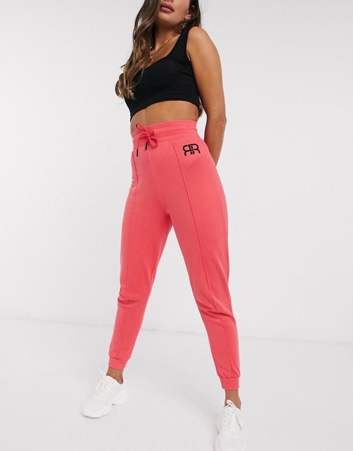 River Island Logo High Waist Ribbed Sweatpants In Pink
