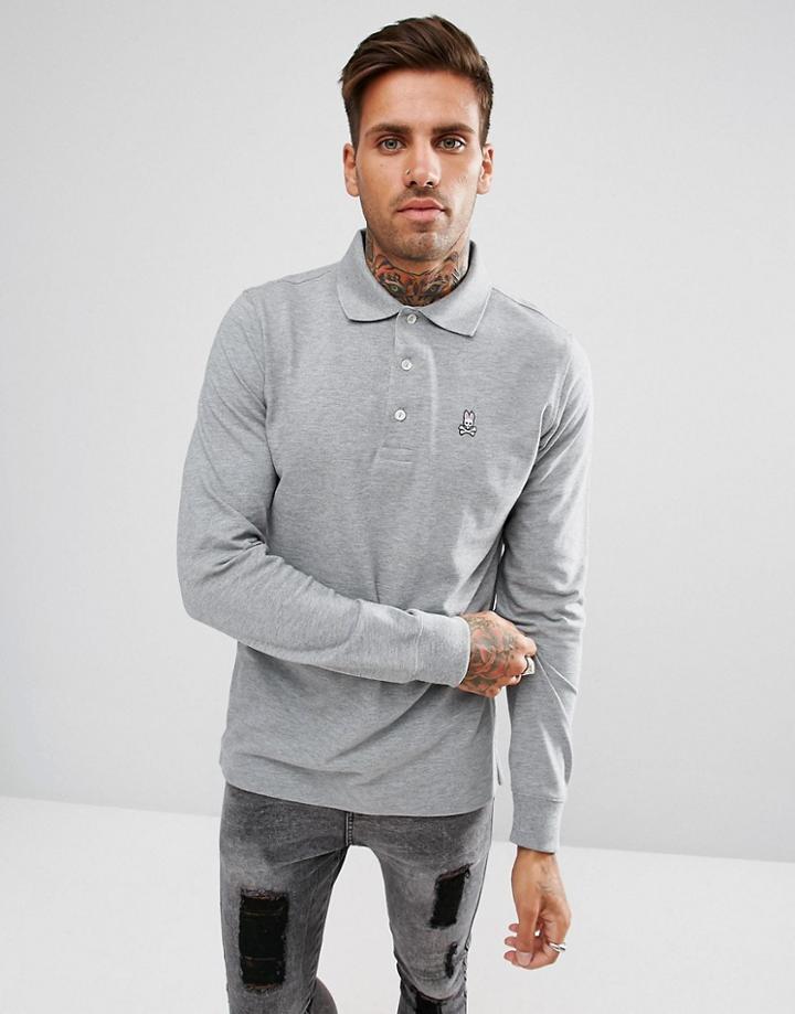 Psycho Bunny Classic Long Sleeve Polo Regular Fit In Gray Marl - Gray