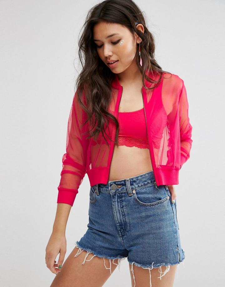 Asos Cropped Bomber In Mesh - Pink