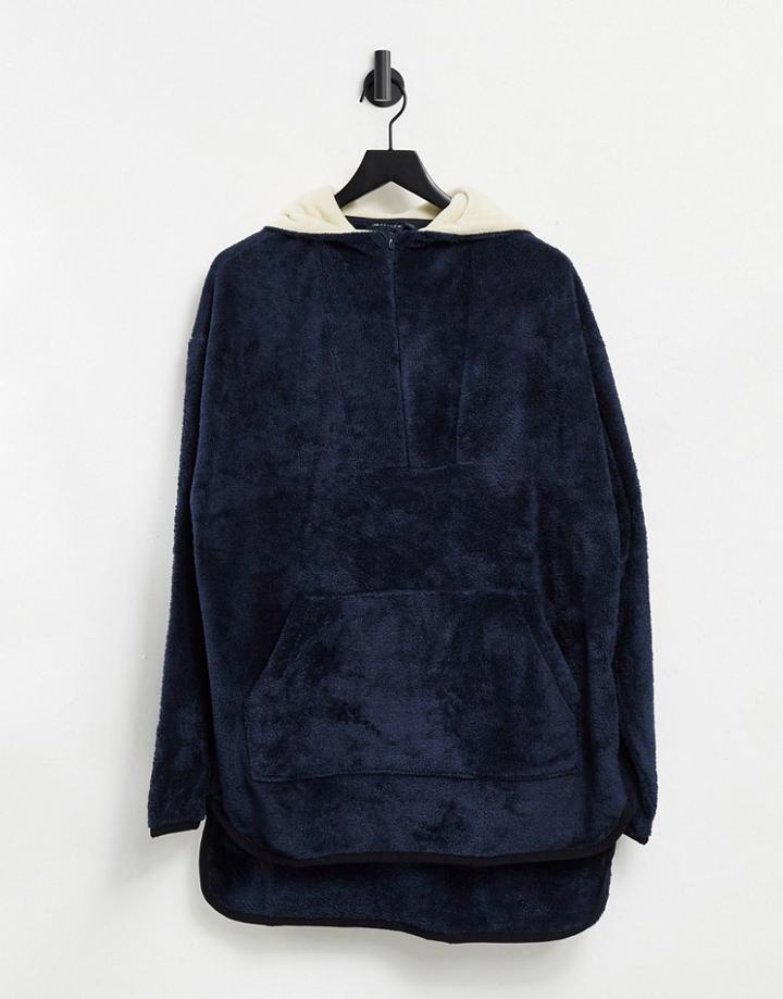Asos Design Oversized Long Line Super Soft Fleece Hoodie In Navy With Side Splits