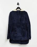 Asos Design Oversized Long Line Super Soft Fleece Hoodie In Navy With Side Splits
