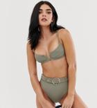 River Island Cami Bikini Top With V Wire In Khaki - Green