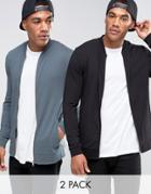 Asos Muscle Jersey Bomber Jacket 2 Pack Slate Blue/black Save - Multi