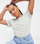 Asos Design Curve Boxy T-shirt In White And Sage Stripe-multi