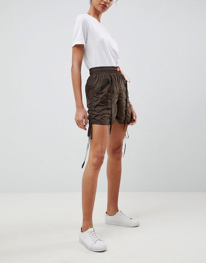 Asos Design Parachute Shorts With Neon Toggle - Green