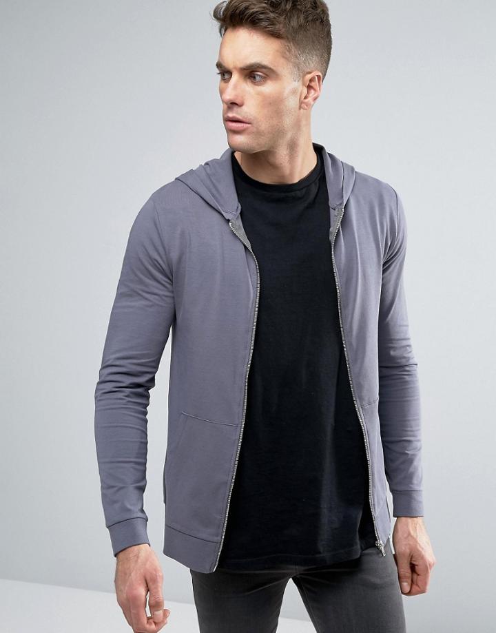 Asos Muscle Zip Up Hoodie In Gray - Gray