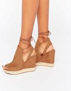 Call It Spring Wirewiel Wedge Sandal With Wrap Around Lace - Cognac