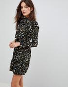 Parisian High Neck Floral Printed Dress-black