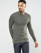 Asos Extreme Muscle Long Sleeve T-shirt In Khaki - Green