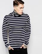 Asos Extreme Muscle Long Sleeve T-shirt With Stripe Rib And Roll Neck