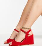 Simply Be Wide Fit Wedge Sandals In Red