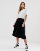 Asos Design Midi Skirt With Box Pleats-black