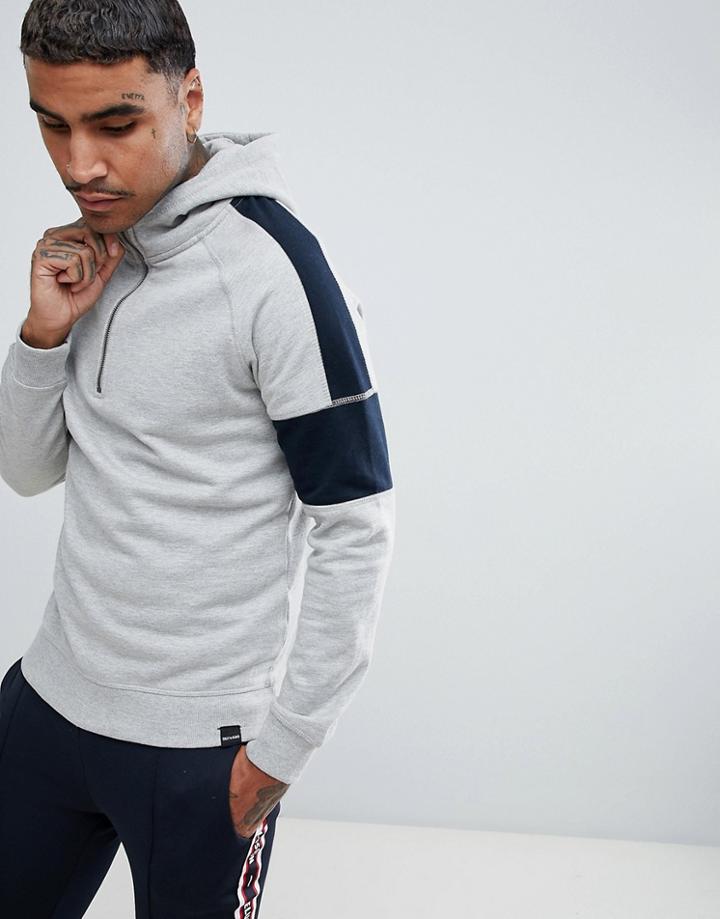 Only & Sons Half-zip Hoodie With Arm Stripe