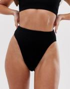 Asos Design Mix And Match Crinkle High Leg High Waist Bikini Bottom-black