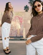 Asos Design Seersucker Shirt With Chain Detail In Blue And Orange Gingham-multi