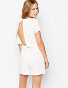 Asos Romper With Open Back And Sleeves - White