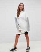 Asos Design Hoodie Sweat Dress With Faux Fur Sleeves - Gray