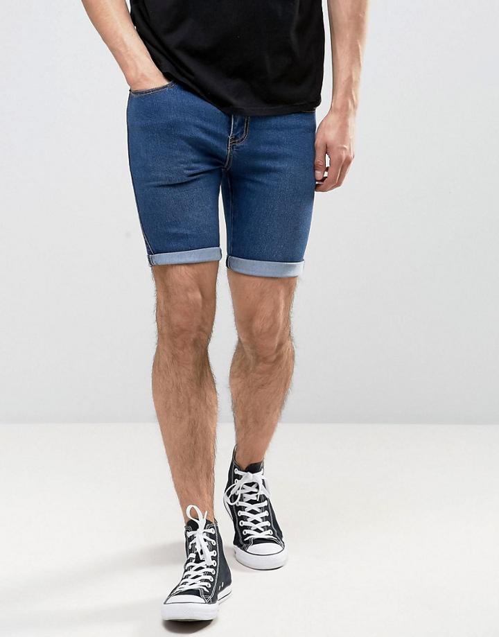 Liquor & Poker Super Skinny Denim Short Mid Wash - Blue