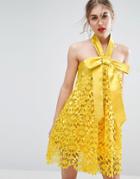 Asos Salon Aline Lace Mini Dress With Bow Detail - Yellow