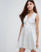 Zibi London Flocked Print Organza Dress - Blue