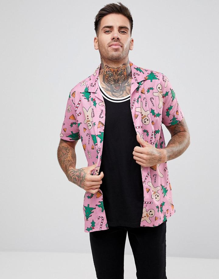 Ldn Dnm Holidays Gingerbread Short Sleeve Shirt - Pink
