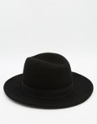 Asos Fedora Hat In Black Felt With High Crown - Black