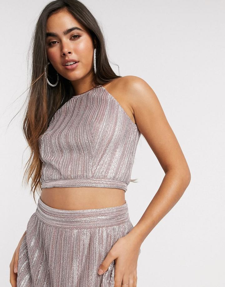 Tfnc Halterneck Crop Top In Pink Metallic