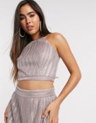 Tfnc Halterneck Crop Top In Pink Metallic