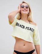 Asos Design 'beach Peach' Jersey Beach Crop Top - Yellow
