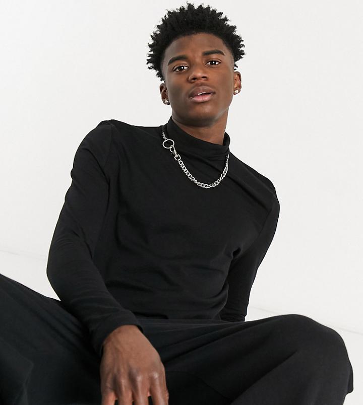 Collusion Long Sleeve Slim Fit Roll Neck T-shirt In Black