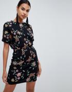 Asos Design Mini Dress In Puff Print - Black
